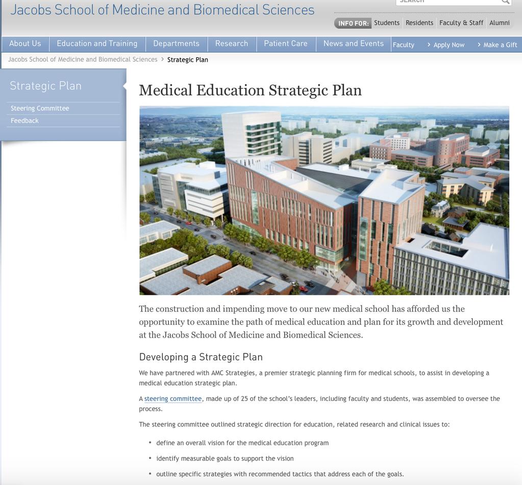 UB JSMBS Medical Education, Strategic Plan, 2017-2021 EXAMPLE: