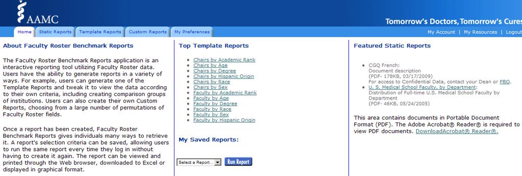 FAMOUS offers the following National Reports: 1. Faculty Roster Benchmark Reports.