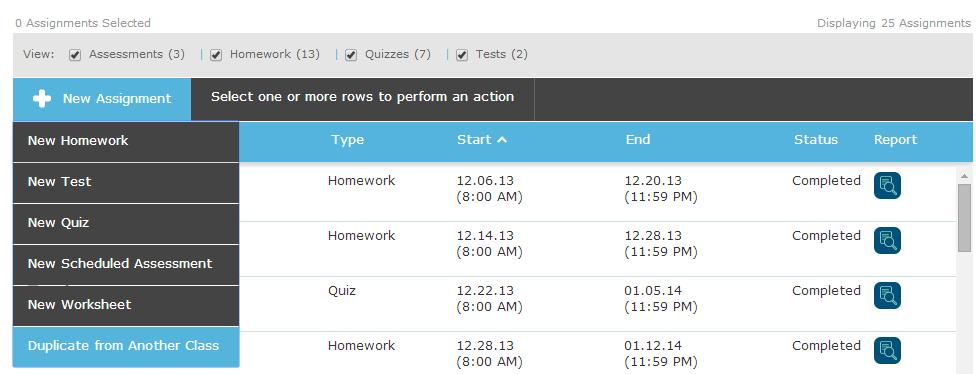 How to Find It: Select a class Select Assignments Select Assignment List Here is an example of an assignments list and the actions available.