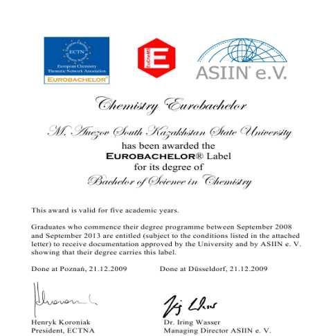 Accreditation in international agencies Eurobachelor EUR-ACE label Power energetics