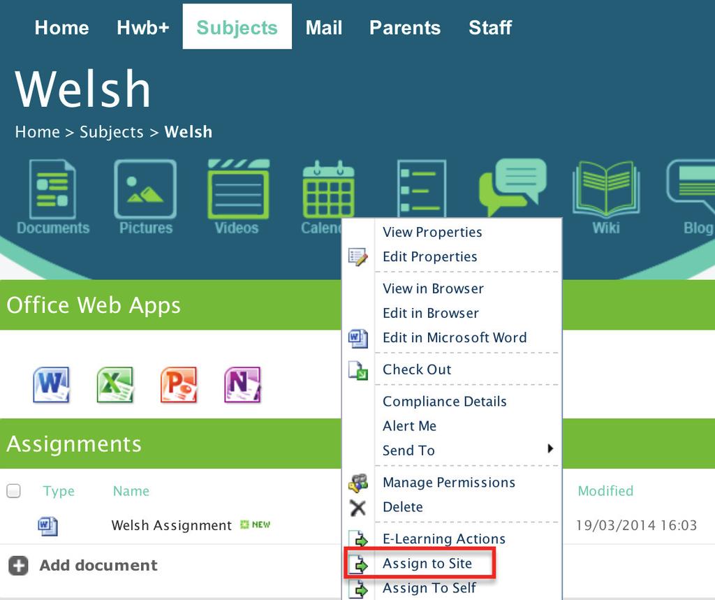 Teacher instructions for using the Assignment tool (SLK) Create an assignment using the Office Web Apps OR upload an assignment that you have created on your computer.