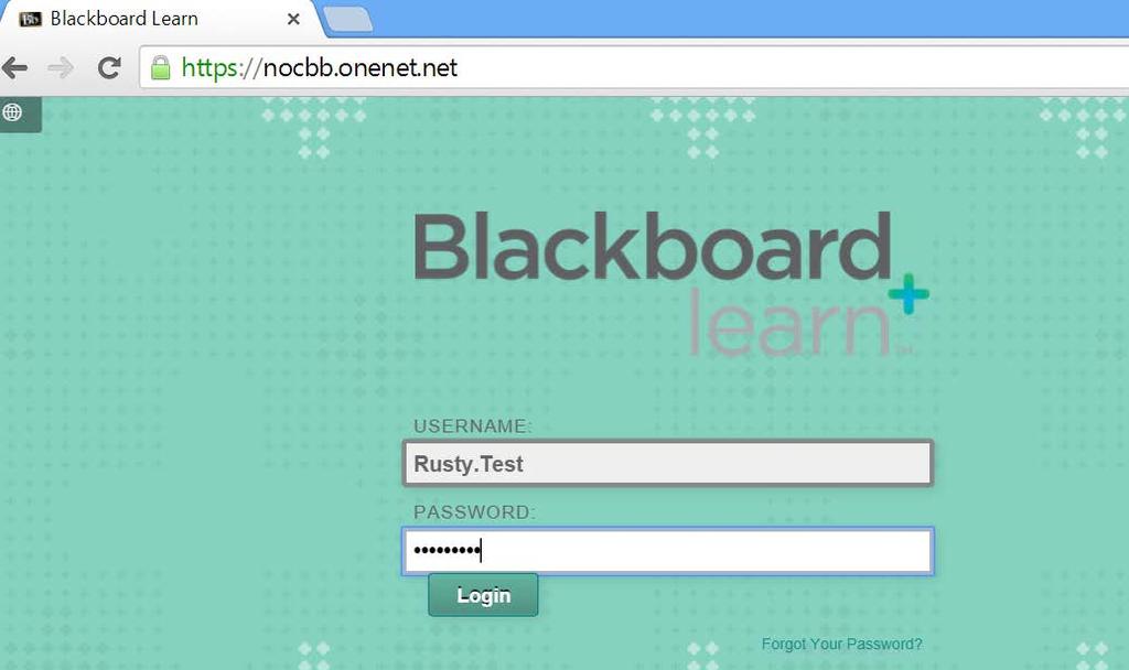 1. You can log in to Blackboard from NOC s homepage or by using the direct link at https://nocbb.onenet.net/. 2. Type your Blackboard user name and password in the appropriate textboxes. 3.