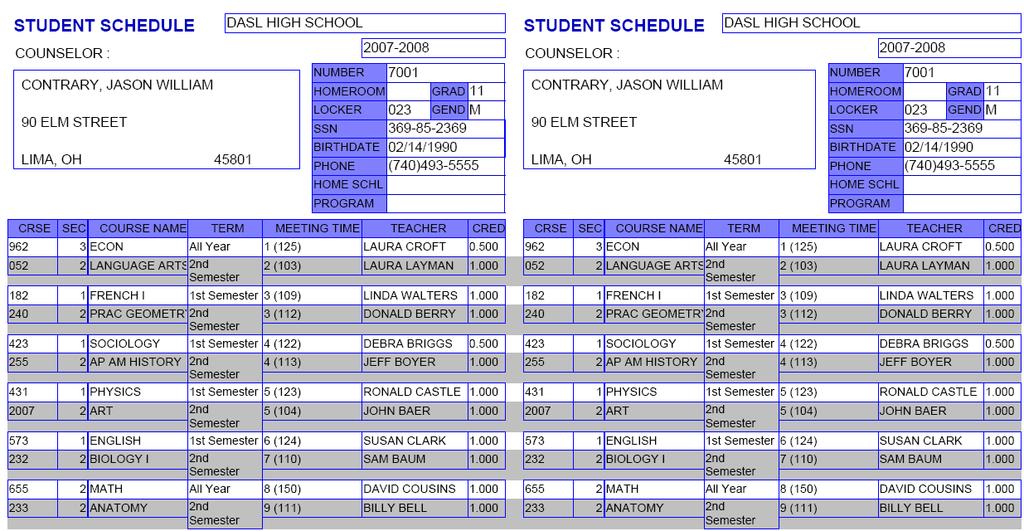 Schedule Format 5 Schedule Format 6 Student fees will be projected onto the student