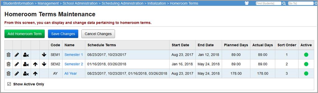 and allow buildings to specify homerooms assignments based on terms. This means that students may be assigned to different homerooms for different terms throughout the year.