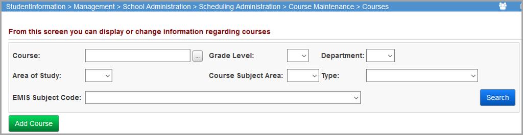 Courses Navigation: StudentInformation Management School Administration Scheduling Administration Course Maintenance Courses Courses are listing of all of the classes that are offered in the working
