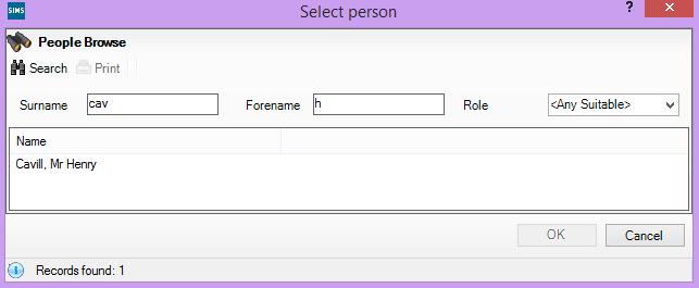 8. At this stage you can assign the Registration Tutor and any Supervisors for the new class. Press the icon to open the People Browse screen.