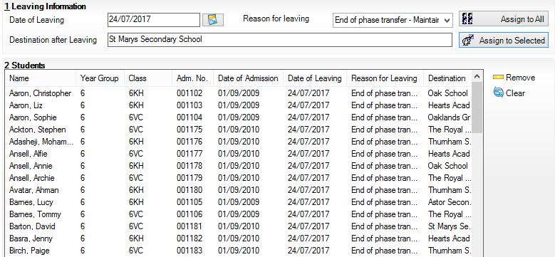 4. In the Leaving Information panel, enter the Date of Leaving or click the Calendar button and select the required date. 5.