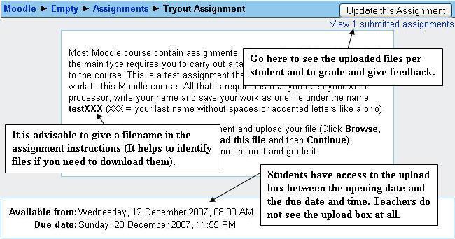 Grading and Feedback Assignment The Assignment tool is most suitable for traditional individual homework tasks that will require the students to carry out a learning task and hand in a document, or