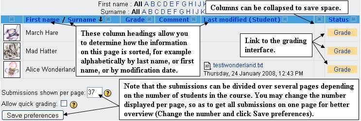 The file uploaded by the student can be accessed by clicking the Grade button.