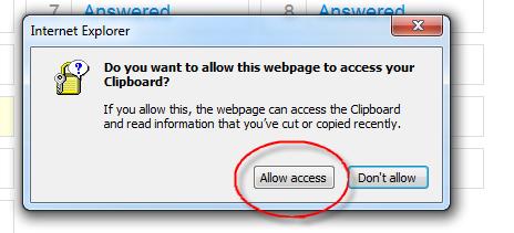 A popup (pictured below) will ask you if you want to allow Schoolnet to put your test answers on the clipboard. Click Allow access. 3.