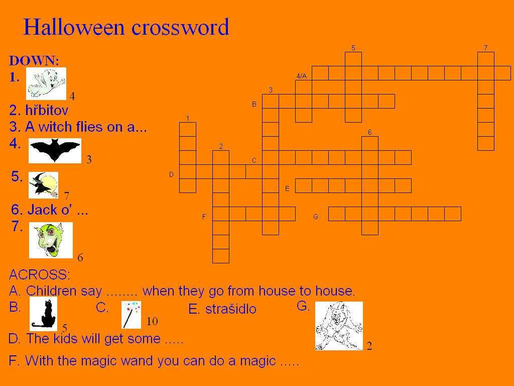 Appendix No.4 Halloween crossword (older learners) + key Pictures used in this worksheet were taken from the internet sources listed at the end of the Halloween interactive presentation.