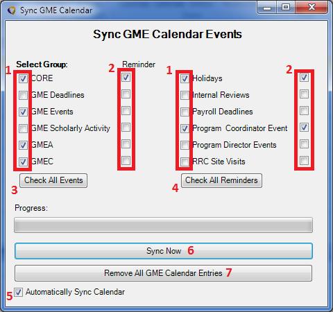 Sync the GME Calendar with Your Outlook Calendar The GME Calendar Sync v2.0 plugin will sync events from the GME calendar onto your personal Outlook calendar.