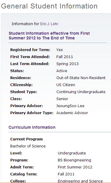 3. Student Information: shows