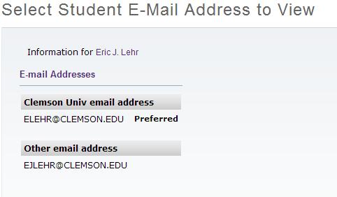 5. Student E- mail Address: shows multiple emails but indicates which one is the preferred. 6.