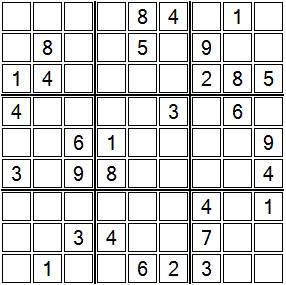 Figure 10 shows the input board for the very easy solution, along with the solution provided by the algorithm. Figure 7: Medium difficulty Sudoku board used for testing (30 givens).