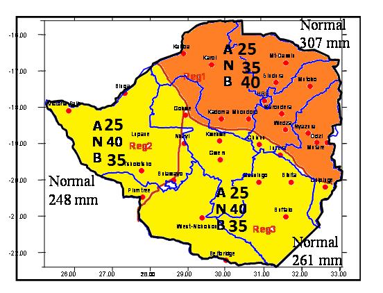 Region 1 Harare, much of Mashonaland East, Mashonaland West, Mashonaland Central, northeastern parts of Midlands, parts Manicaland Below normal rainfall expected Region 2 & 3 Region 2 The bulk of