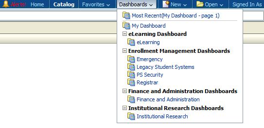 Once logged in, hover your cursor over the word Dashboards in the upper right- hand corner of your window.