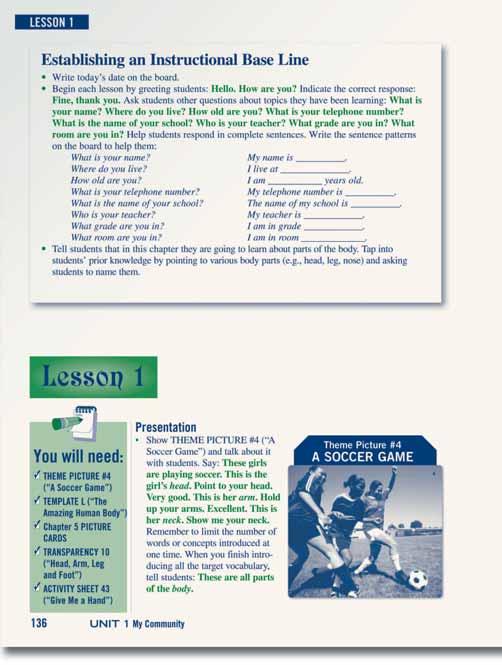 Sample Chapter Teacher s Guide (continued) A clearly organized teacher s guide Every chapter in the Carousel program begins with instructions that help teachers establish an instructional base line.
