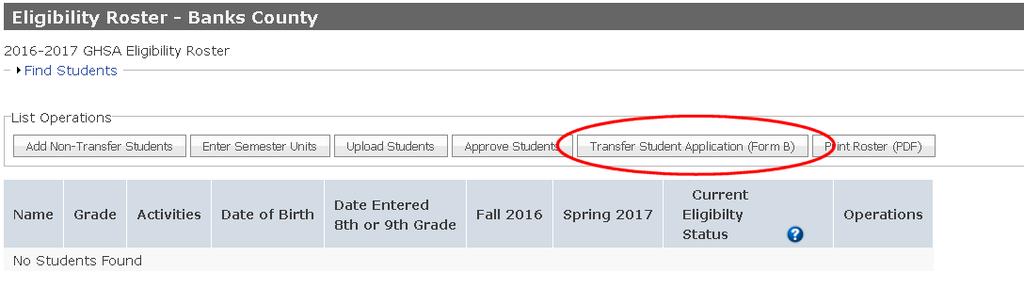 Transfer Student Applications In order to apply for a transfer student s eligibility at your school, you must submit a Transfer Student Application (previous known as a Form B).