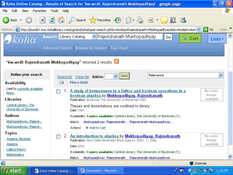 of this search queries is shown in the next screenshot. Fig. 11 search results found from KOHA LMS.