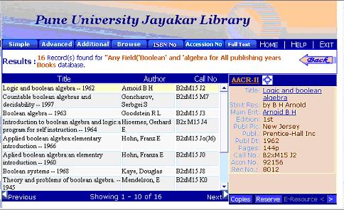 and there is no option to search a topic across different material types. Fig. 2 search query in book database.