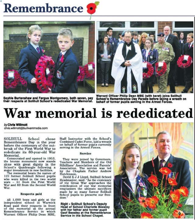R E M E M B R A N C E The School s 60-year-old war memorial was rededicated