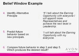 : Your Attitude Your Attitude Script 25 minutes Confirm/provide the answer: I won t tell Customers about the Avon Earning Opportunity. How will I behave in the future based on this principle?