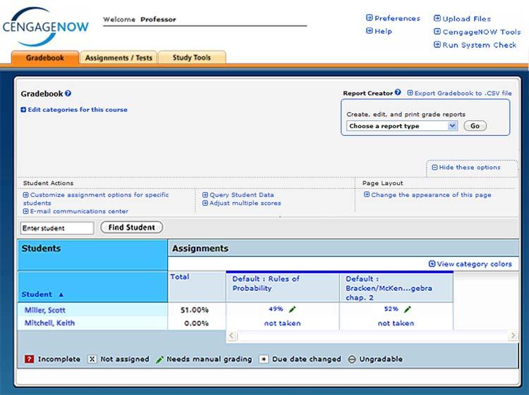 Instructor Pages Overview Instructor s Gradebook Page Gradebook Synchronization to Blackboard The grade synchronization flows from CengageNOW to Blackboard.