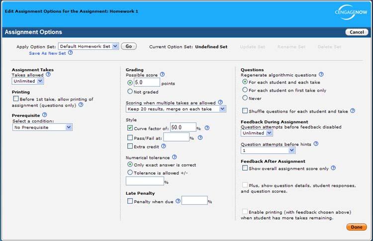 Creating a Reading Assignment Assignment Options Page Creating a Reading Assignment You can create Reading assignments to track your student s progress through course e-book chapters.