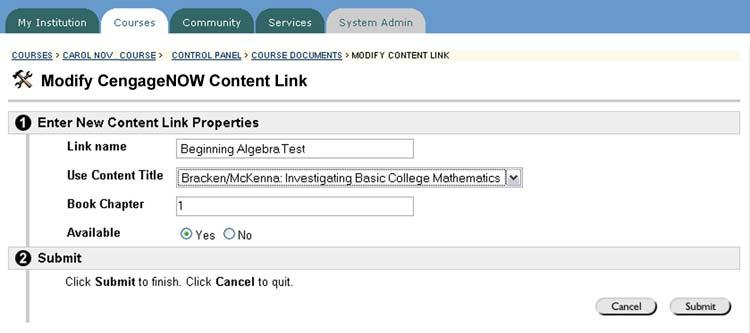 Managing Assignment Links Blackboard s Modify Content Link page 4. Click Submit when you are done.