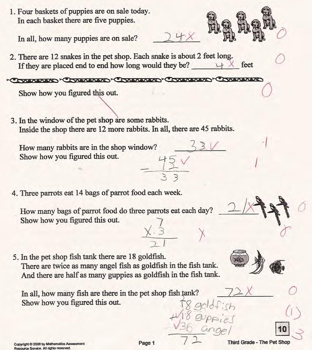 Student M also struggles with context. In part 1 and 2, it is unclear what the student is thinking because there is no work. The answers are not typical errors.