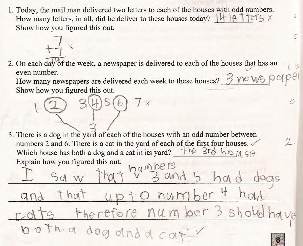 In part one the student does not use the idea of odd numbers, but recognized the multiplicative situation.