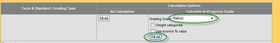 Grade Calculation Options (Instruction > Assignments) Use the Grade Calculation Options editor to set the grading scale, assignment weights, and score s % values.