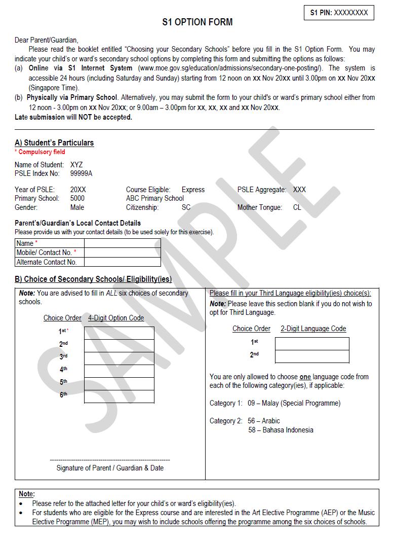 reference A> SAMPLE OF S1 OPTION FORM The