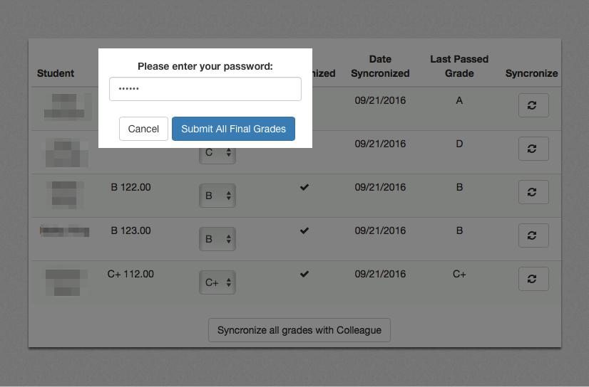 6. Enter your Moodle password in the box and click Submit All Final Grades.