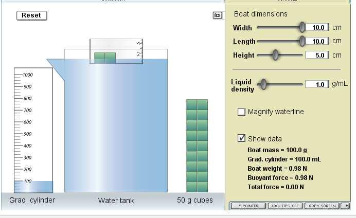 Figure 4: Archimedes Principle 5 The applet in Fig. 5 shows a simple experiment concerning the buoyancy in a liquid.