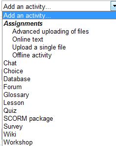 Adding Activities Moodle provides a great number of learning activities for students.