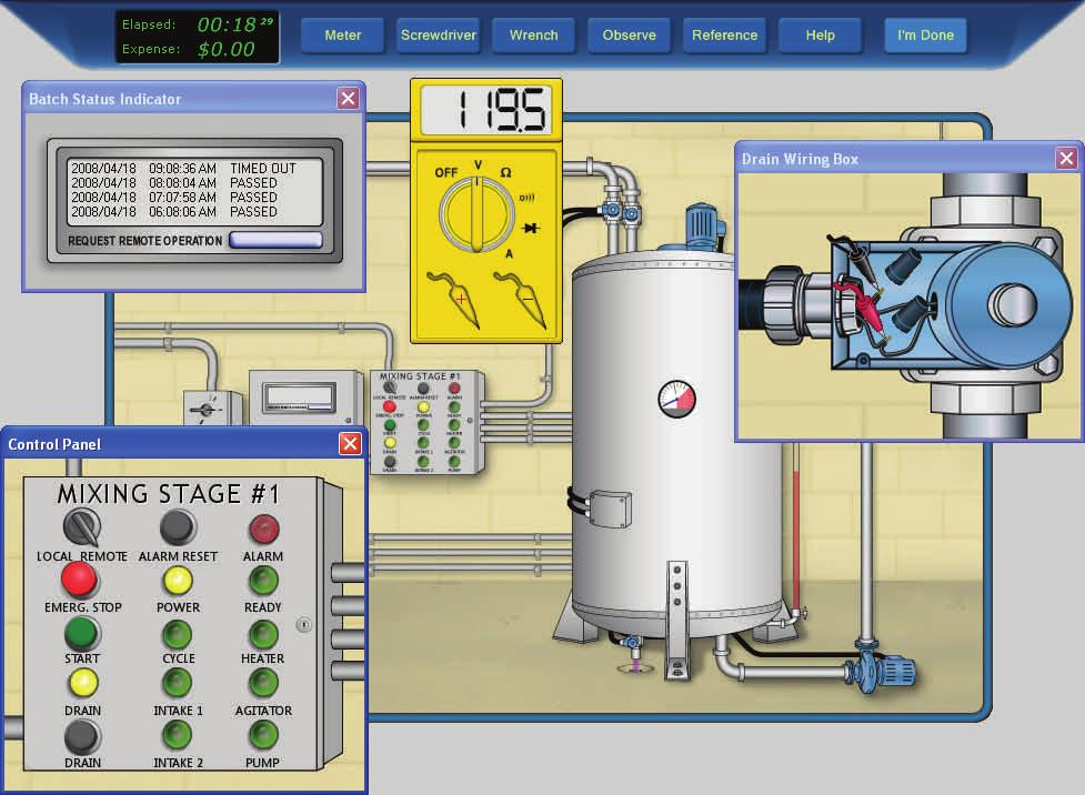 2 About this Simulation This is a realistic simulation of an industrial process for mixing and processing liquids.