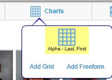 The CHARTS Menu allows you to create a custom seating chart. The chart can be on a rigid grid or freeform.