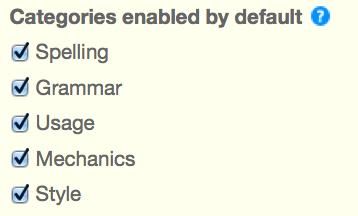 The Categories enabled by default option allows instructors to choose which categories of feedback are enabled when viewing assignment submissions in GradeMark.