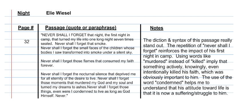 Write in your journal or annotate when you find passages that: a. indicate a pattern a repetition of images, ideas, details, diction, etc. (and note why they are significant), b.