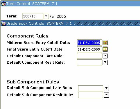 Allowing Mid-term and Final Grade Entry (Continued) Procedure, continued Step Action 6 Click the Save icon. 7 Select Registration Term Control in the Options menu.