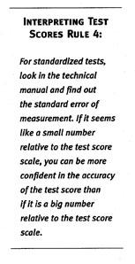 67 In the last example the true score was described as probably falling within 17 points of the score the student got on the test; for a score of 630 on the same test, the standard error of