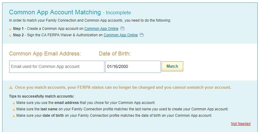 STEP 4 Match Common App & Naviance Account Within Naviance, click on the COLLEGES tab and then click COLLEGES I AM APPLYING TO Match your Common App and Naviance/Family