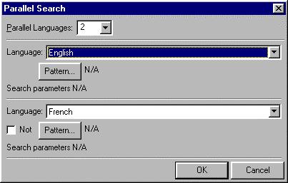 Figure 6: Parallel search Clicking on the Pattern box under Language: English brings up the normal advanced search dialogue box and a search query can be entered.