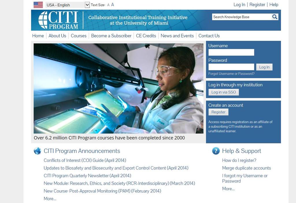 1. Begin by bringing up the CITI home page in your browser, using the following URL. http://www.citiprogram.org.