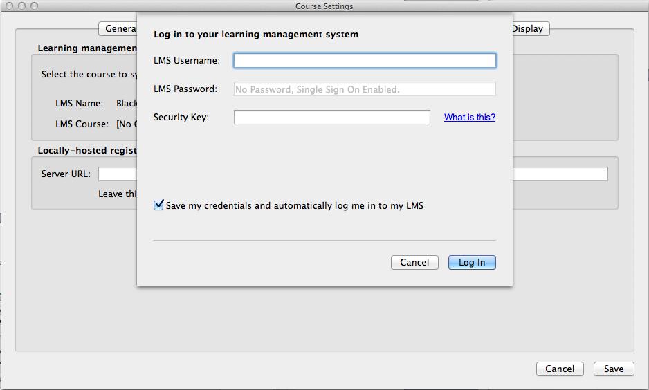 Log in to your LMS NOTE: if your administrator has allowed you to save login credentials, you will see an option to Save my credentials and automatically log me in to my LMS.