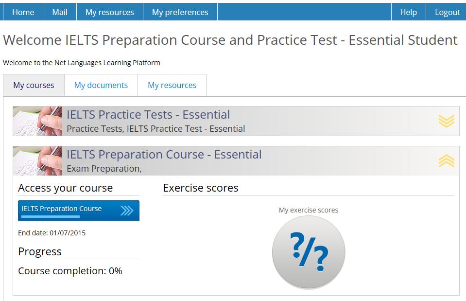 To go into your course, click on the IELTS preparation