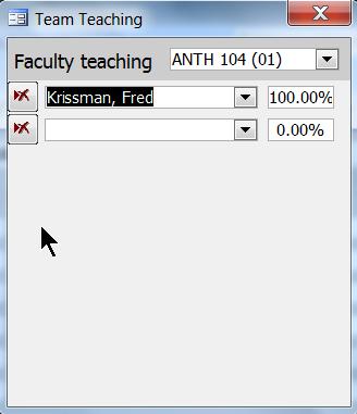 You may add and delete faculty who will be teaching the course and enter a percentage for each.