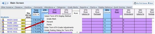 Term Grade Option Display Methods The Term Display option allows you to choose how the overall term grades